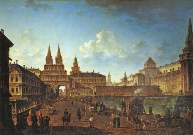 Сочинение по картине: Алексеев - "Вид на Воскресенские и Никольские ворота и Неглинный мост от Тверской улицы в Москве"