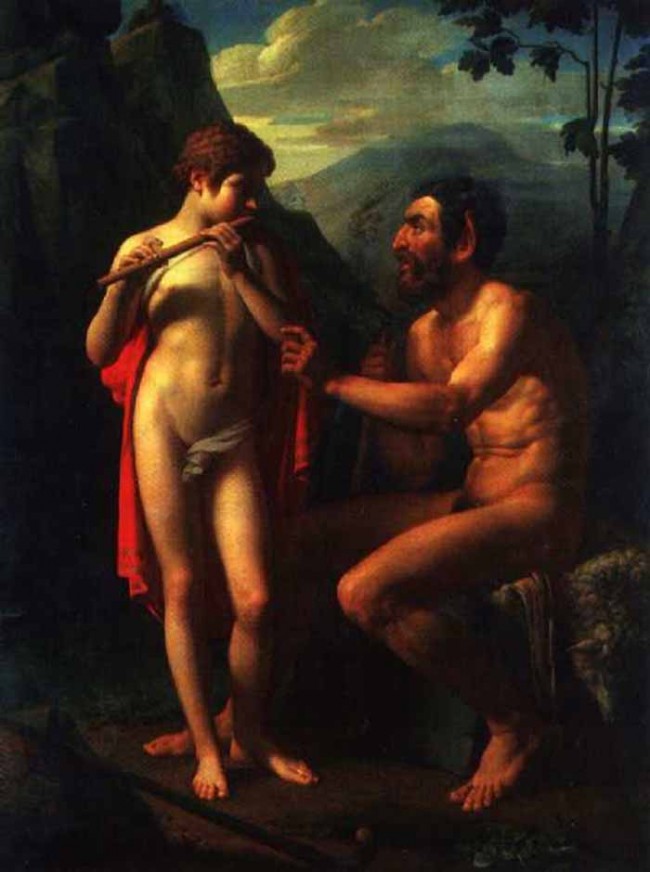 Сочинение по картине: Басин - "Фавн Марсий учит юношу Олимпия играть на свирели"