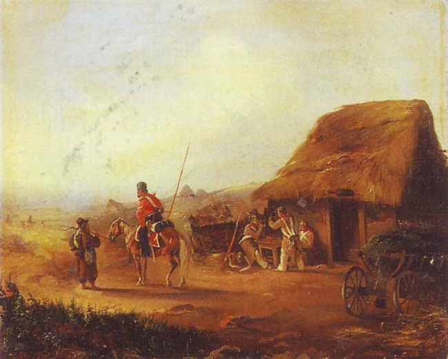 Сочинение по картине: Байков - "Казак и трое солдат у избы"