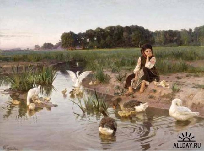 Сочинение по картине: Бодаревский - "Девочка с гусями. Малороссия"