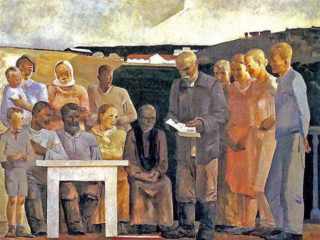 Сочинение по картине: Дейнека - "Беседа колхозной бригады."