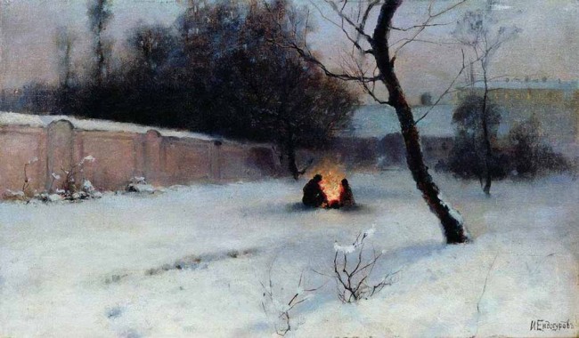 Сочинение по картине: Ендогуров - "Зима. Возле костра"