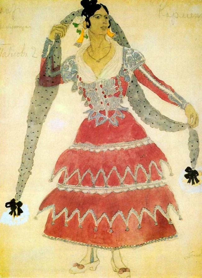 Сочинение по картине: Головин - "Женский костюм для артистки Павловой к опере Ж. Бизе Кармен"