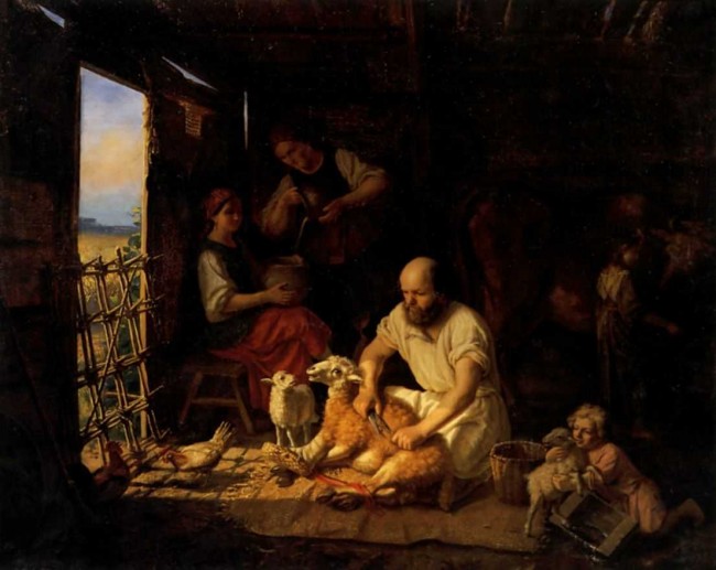 Сочинение по картине: Грибков - "Крестьянин, стригущий овцу"