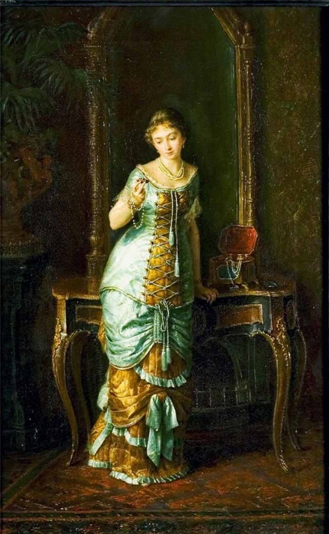 Сочинение по картине: Грибков - "У зеркала (Девушка с ожерельем)"