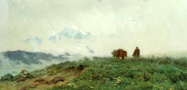 Сочинение по картине: Кандауров - "Горный пейзаж (Кавказ)"