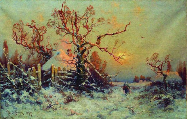 Сочинение по картине: Клевер - "Зимний вечер. Деревушка"