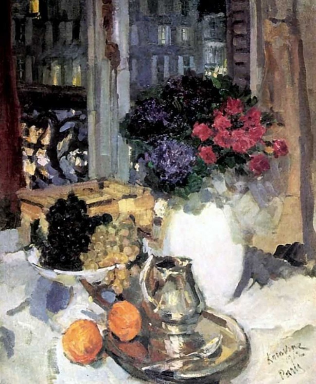 Сочинение по картине: Коровин - "Гвоздики и фиалки в белой вазе"