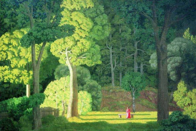 Сочинение по картине: Крымов - "Пейзаж с женской фигурой в красном"