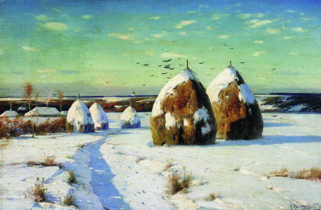 Сочинение по картине: Крыжицкий - "Зимний пейзаж со стогами"