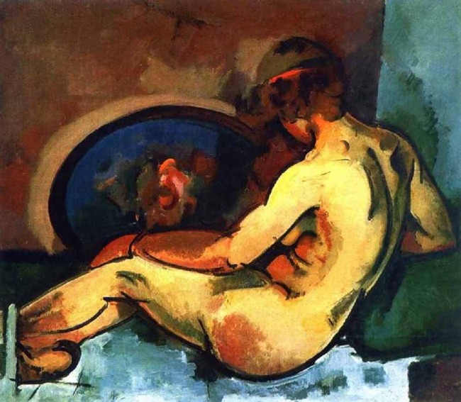 Сочинение по картине: Куприн - "Обнаженная натурщица с красной ленточкой в волосах и с синим подносом"