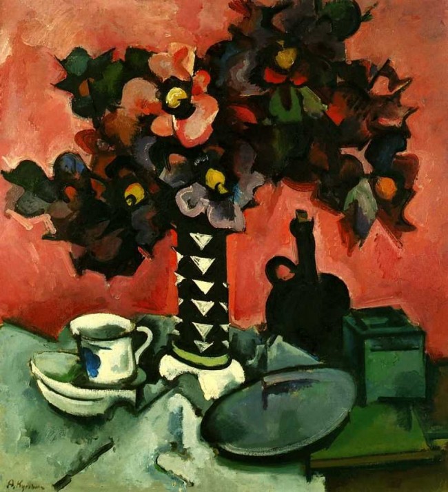 Сочинение по картине: Куприн - "Розовые, лиловые и черные цветы на розовом фоне"