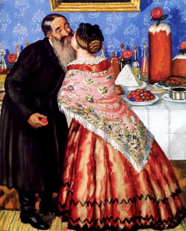 Сочинение по картине: Кустодиев - "Пасхальный обряд (Христосованик)"