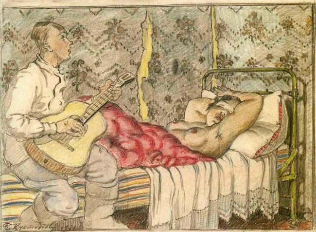 Сочинение по картине: Кустодиев - "Под звуки гитары"