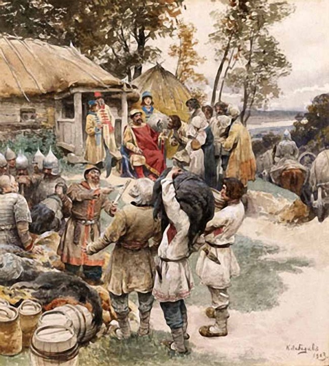 Сочинение по картине: Лебедев - "Князь Игорь собирает дань с древлян в 945 году"