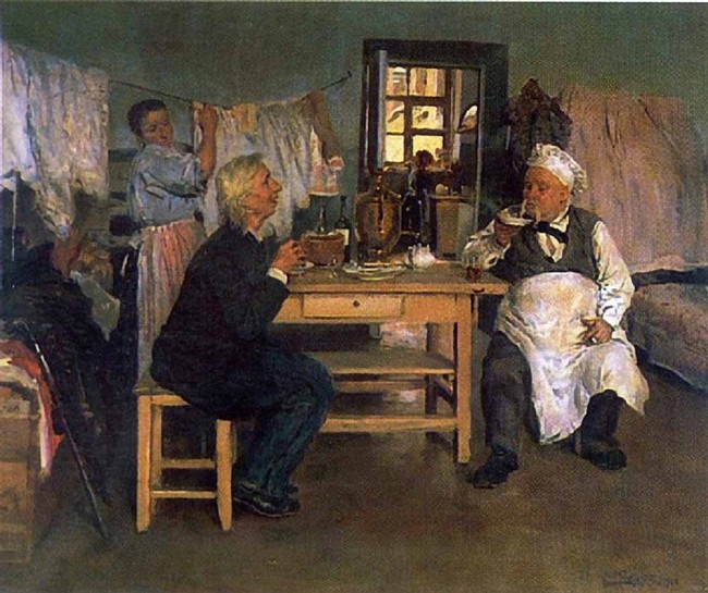 Сочинение по картине: Маковский - "Беседа. Идеалист-практик и материалист-теоретик"