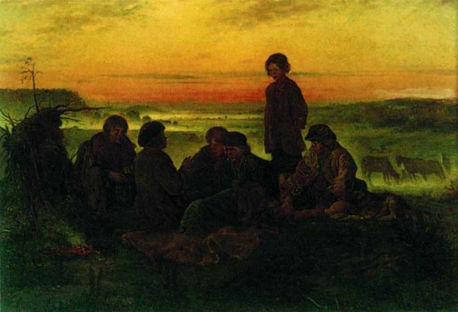 Сочинение по картине: Маковский - "Крестьянские мальчики в ночном стерегут лошадей."