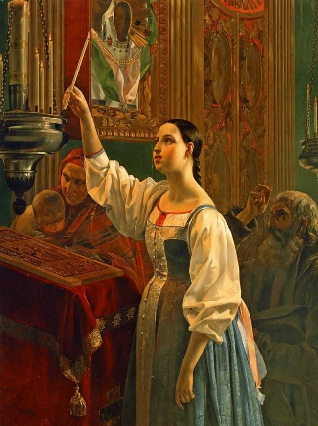 Сочинение по картине: Михайлов - "Девушка, ставящая свечу перед образом"