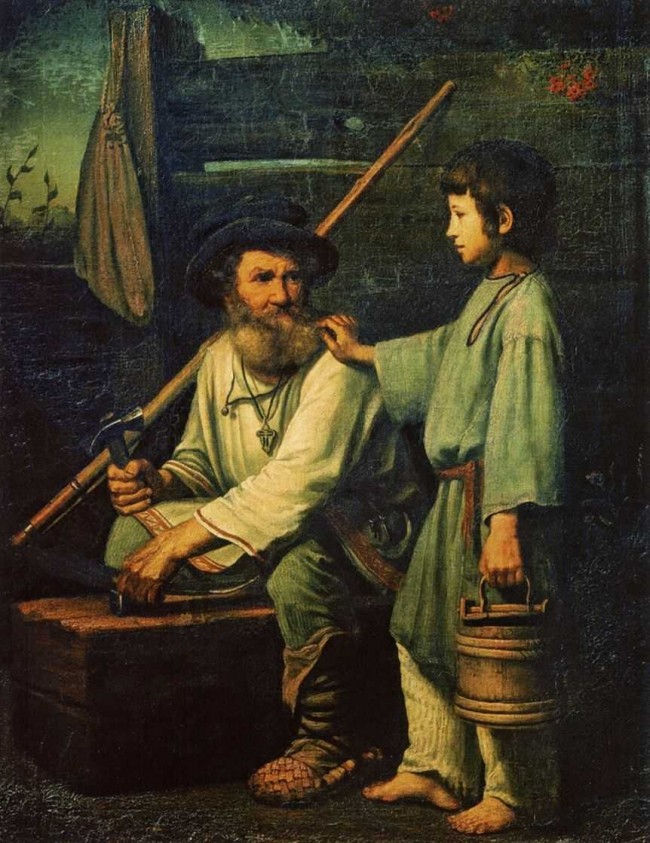 Сочинение по картине: Мохначев - "Русский крестьянин с мальчиком, вставший в утреннее время"