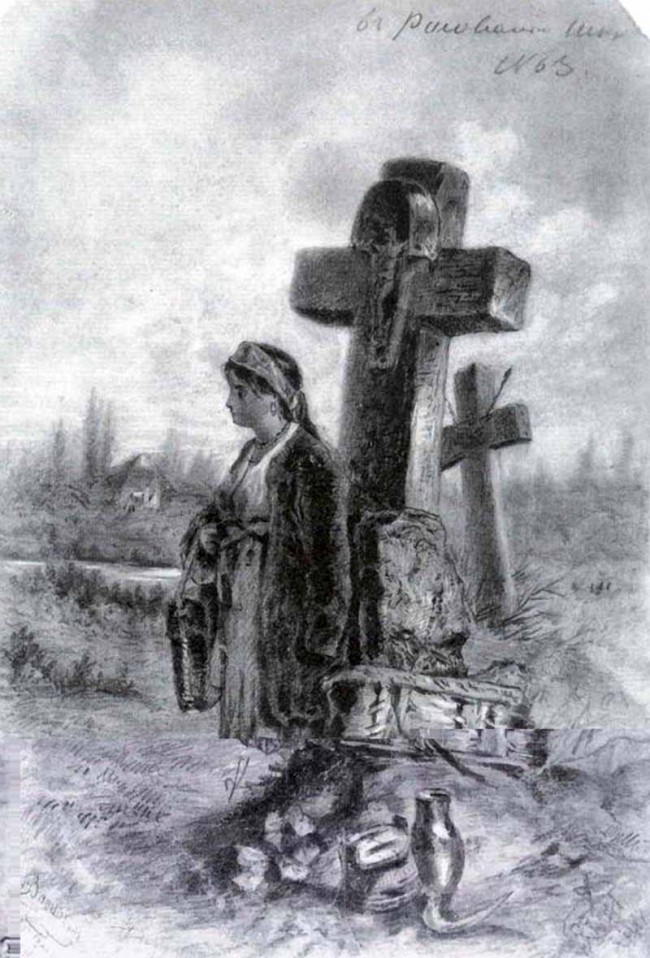 Сочинение по картине: Васильев - "Девушка-украинка на старом кладбище"