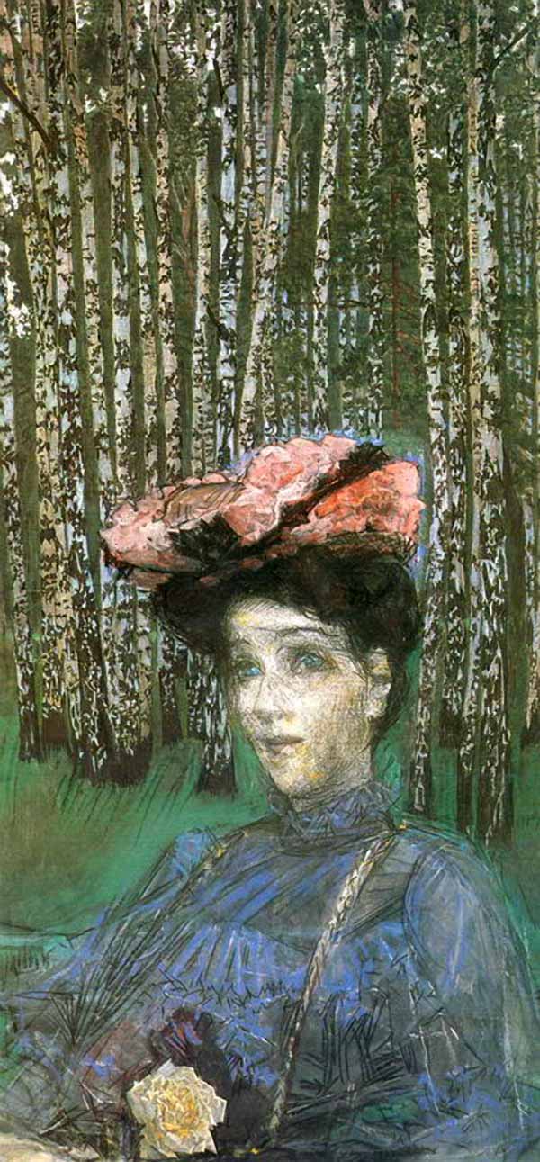 Сочинение по картине: Врубель - "Портрет Н.И.Забелы-Врубель на фоне березок"
