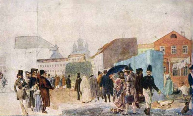 Сочинение по картине: Федотов - "Уличная сцена в Москве во время дождя"