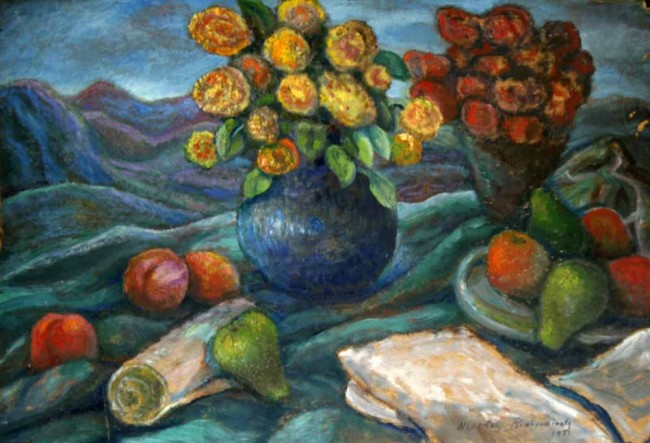 Сочинение по картине: Рябушинский - "Натюрморт с цветами, грушами и персиками"