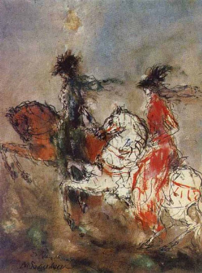 Сочинение по картине: Соколов - "Лист из серии Всадники"