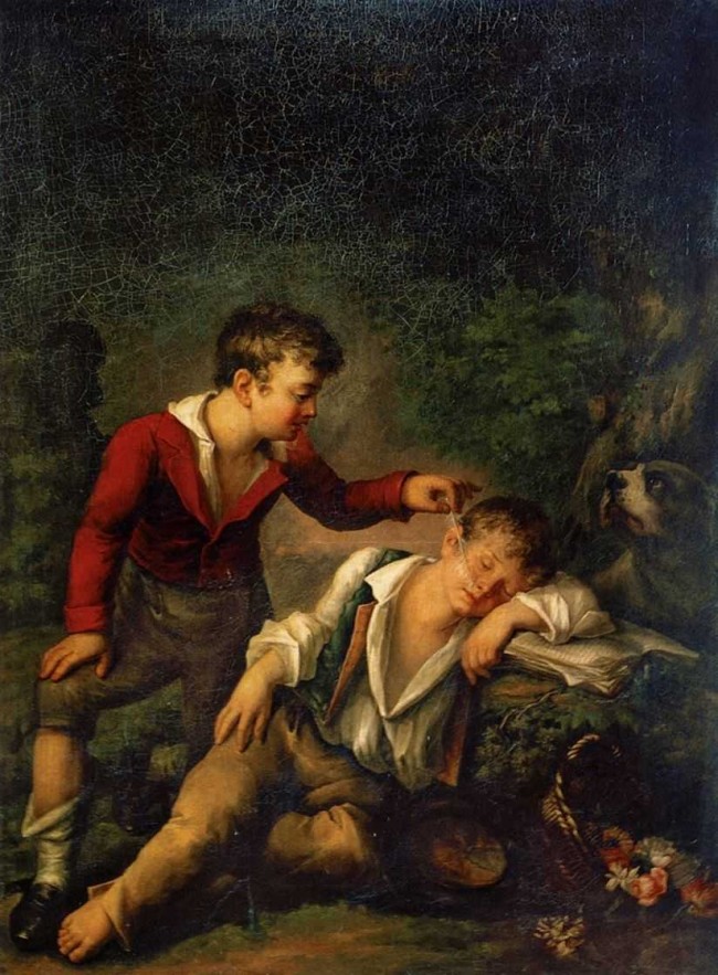 Сочинение по картине: Соколов - "Мальчик будит перышком спящего товарища"