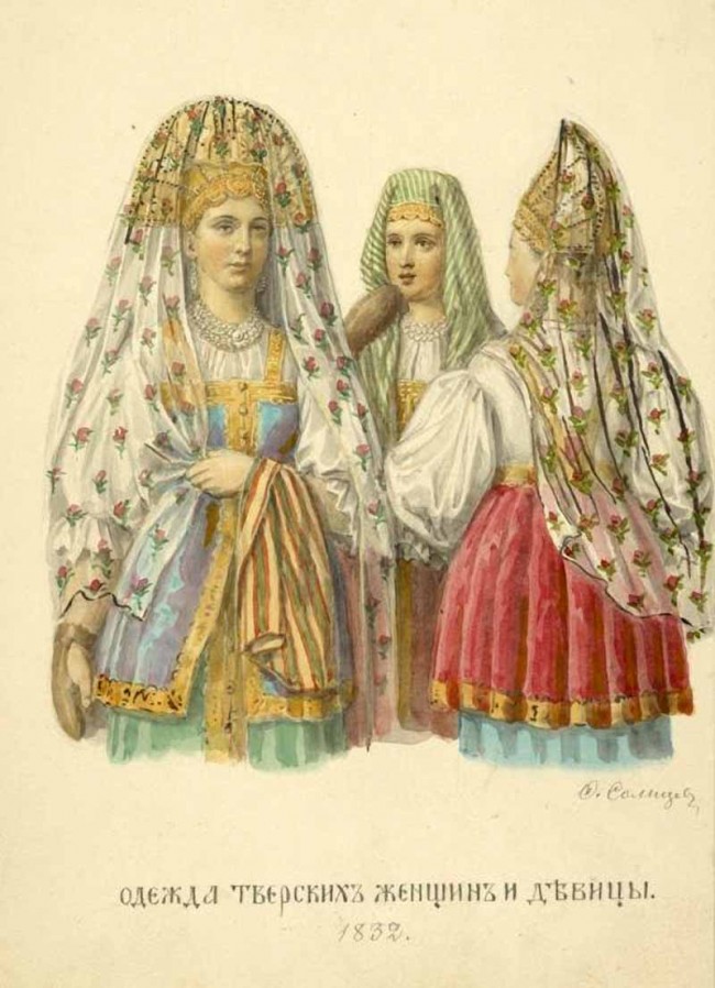 Сочинение по картине: Солнцев - "Одежда тверских женщин и девицы"